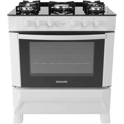 FOGAO SUGGAR COOK MESA DE VIDRO FRONT 5 BOCAS BRANCO FGV500BR